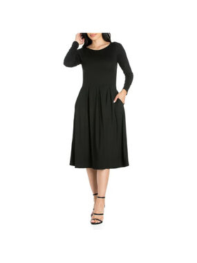 24seven Comfort Apparel Size Small Black Long Sleeve Fit and Midi Dress NWT